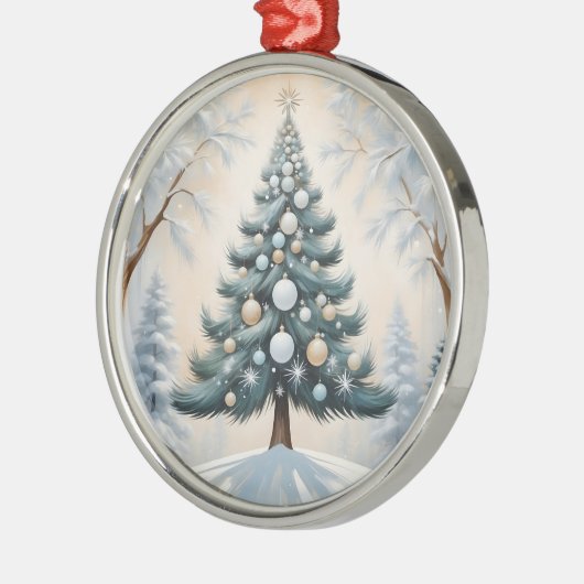 Art Deco Christmas Pine Tree Goud Witte Ornamenten (Links)