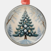 Art Deco Christmas Pine Tree Goud Witte Ornamenten (Voorkant)