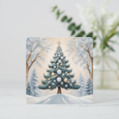 Art Deco Christmas Pine Tree Goud Witte Ornamenten Feestdagenkaart (Staand voorkant)