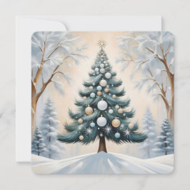 Art Deco Christmas Pine Tree Goud Witte Ornamenten Feestdagenkaart