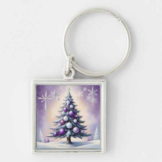 Art Deco Christmas Purple and Silver Haze  Sleutelhanger (Voorkant)