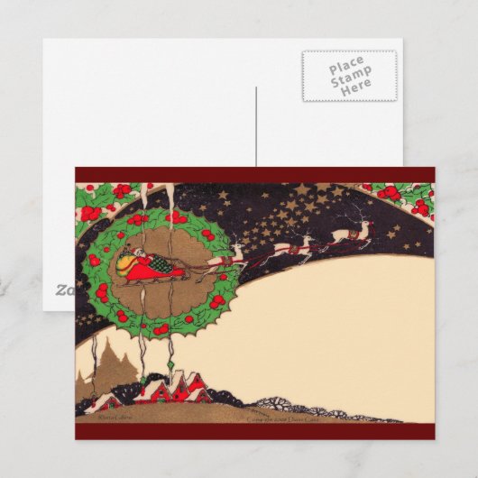 Art Deco Christmas Santa Briefkaart (Voorkant / Achterkant)