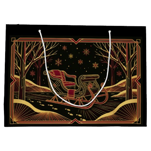 Art Deco Christmas Sleigh Gift Bag Groot Cadeauzakje (Achterkant)