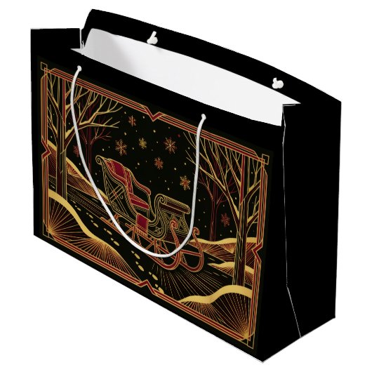 Art Deco Christmas Sleigh Gift Bag Groot Cadeauzakje (Achterkant Gekanteld)
