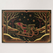 Art Deco Christmas Sleigh Jigsaw Puzzle