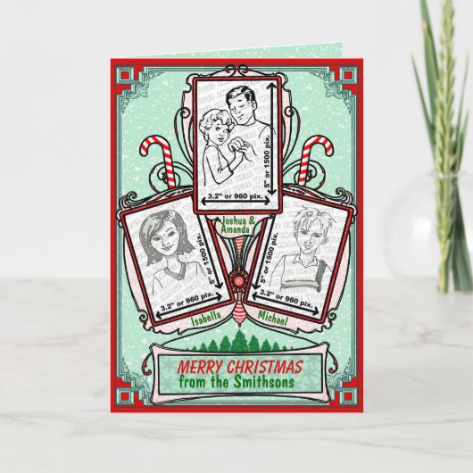 Art Deco Christmas Three Foto Lijst Feestdagen Kaart (Voorkant)