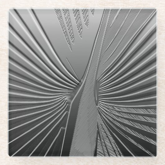 Art Deco chrome palmblad Glazen Onderzetter (Voorkant)