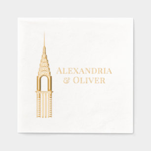 Art Deco Chrysler Building NYC Huwelijks Koppel Folie Servetten
