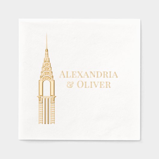 Art Deco Chrysler Building NYC Trouwpaar Folie Servetten (Voorkant)