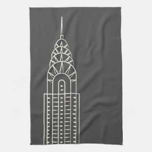 Art Deco Chrysler Building Tea Towel in Grey Theedoek