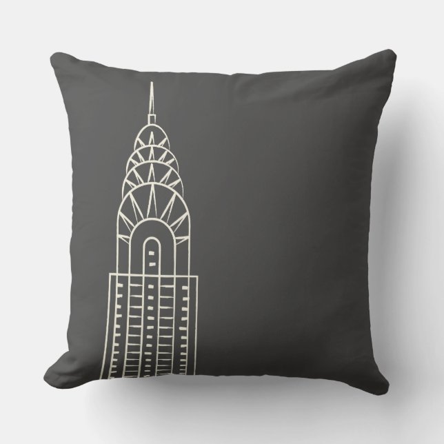 Art Deco Chrysler Building Worpillow in Grijs Kussen (Voorkant)