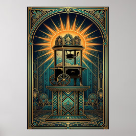 Art Deco Cinema Popcorn Machine Gold & Teal Poster