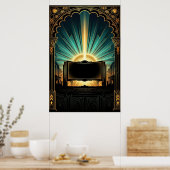 Art Deco Cinema Popcorn Machine Gold & Teal Poster (Keuken)