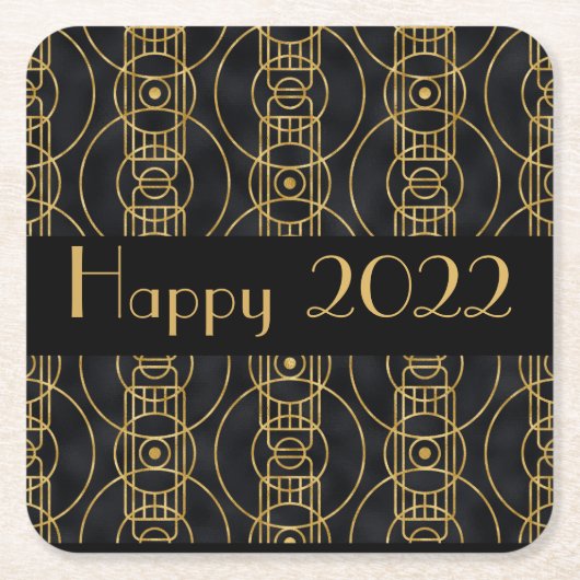 Art Deco Circles - Happy 2022 Kartonnen Onderzetters (Voorkant)
