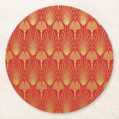 Art Deco Circular Onderzetter - Rood en goud (Voorkant)
