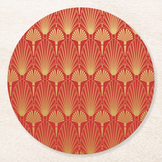 Art Deco Circular Onderzetter - Rood en goud (Voorkant)