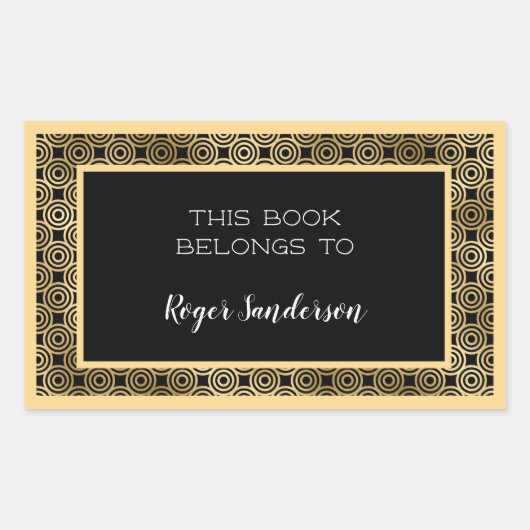 Art Deco-cirkels zwart en goud folie ex-libris Rechthoekige Sticker (Voorkant)