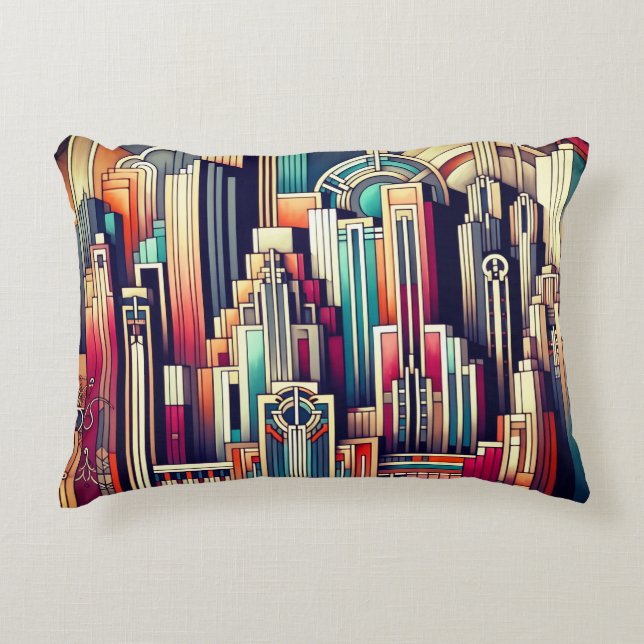 Art Deco Cityscape Accent Kussen (Voorkant)