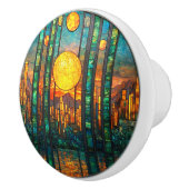 Art Deco Cityscape Ondergaande Zonnebergen Keramische Knop (Rechts)