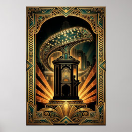 Art Deco Clapperboard Cyborg Silhouette Art Poster