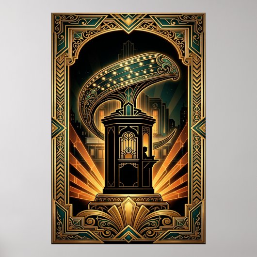 Art Deco Clapperboard Cyborg Silhouette Art Poster (Voorkant)