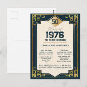 Art Deco Class of 1976 50 Year High School Reunion Briefkaart (Voorkant / Achterkant)