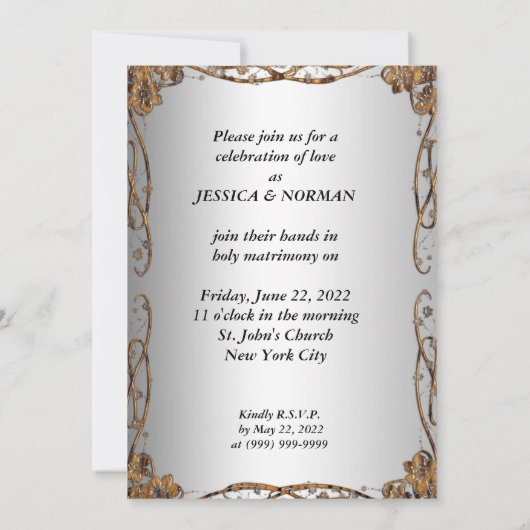 Art Deco Classic Wedding Invitation Kaart (Achterkant)