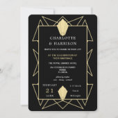Art Deco Classy Black Gold Wedding Kaart (Voorkant)