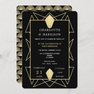 Art Deco Classy Black Gold Wedding Kaart