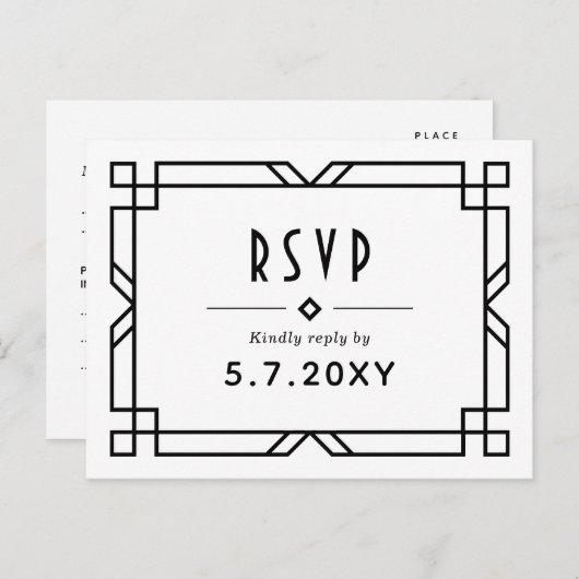 Art Deco Classy RSVP Custom Meals Weddenschap Brie Briefkaart (Voorkant / Achterkant)
