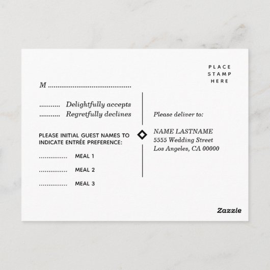 Art Deco Classy RSVP Custom Meals Weddenschap Brie Briefkaart (Achterkant)