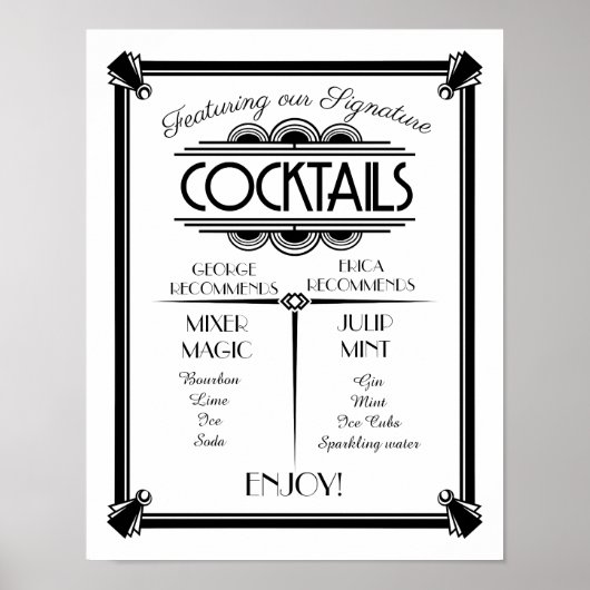 Art Deco-cocktailbord, handtekening, streepjesbord Poster (Voorkant)