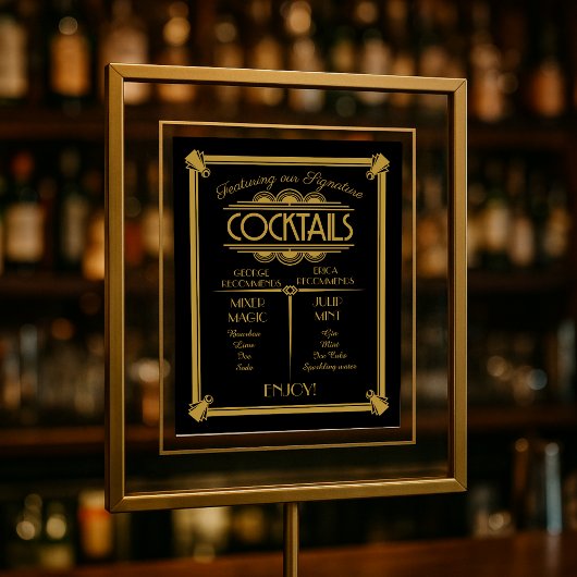 Art Deco-cocktailbord, handtekening, streepjesbord Poster
