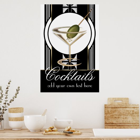 Art Deco Cocktails Groot aangepast Poster (Keuken)
