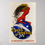 Art Deco Coffee Advertentie Poster<br><div class="desc">Les Cafés du Brésil alimentent l'univers "The Brazilian coffee feeds the universe" -Een Repro. print (van klein tot maximaal formaat) van een prachtig Art Deco poster van de Franse meester Jean D'Ylen in 1930. Perfect voor uw interieur. Lijst het en dit zou een mooie retro stijl kamer decoratie in een...</div>