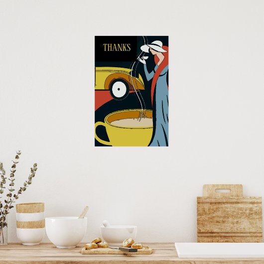 Art Deco Coffee Time Thanks Poster (Keuken)