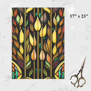 Art Deco Colorful Leaves Reeds Glas in lood Large Tissuepapier