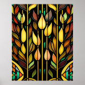 Art Deco Colorful Leaves Reeds Glas in lood Poster (Voorkant)