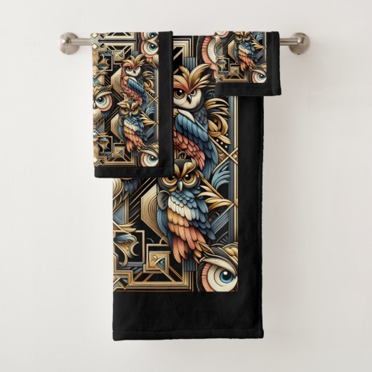Art Deco Colorful Owl Bad Handdoek (Insitu)