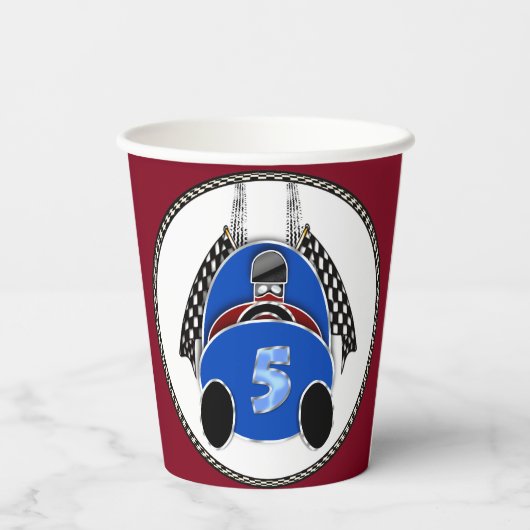 Art Deco Comic Style Blauwe Race Auto Papieren Bekers (Achterkant)