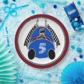 Art Deco Comic Style Blauwe Race Auto Papieren Bordje (Feest)