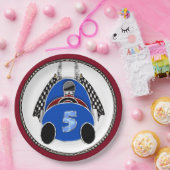 Art Deco Comic Style Blauwe Race Auto Papieren Bordje (Feest)