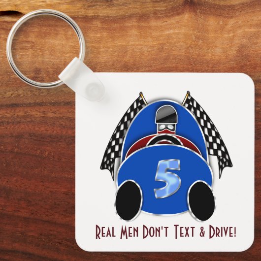 Art Deco Comic Style Blue Race Car (aangepast) Sleutelhanger (Voorkant)