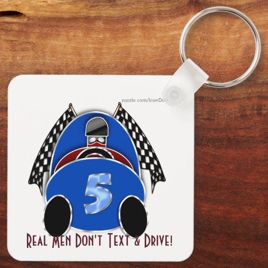 Art Deco Comic Style Blue Race Car (aangepast) Sleutelhanger (Achterkant)