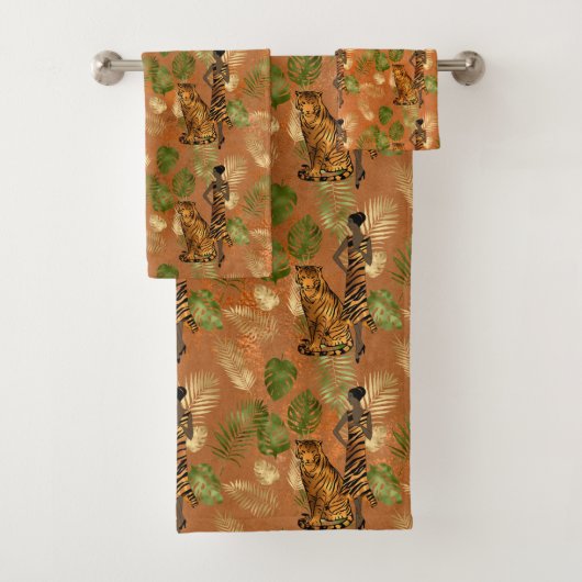 Art Deco Copper Green Gold Tiger Lady Bad Handdoek (Insitu)