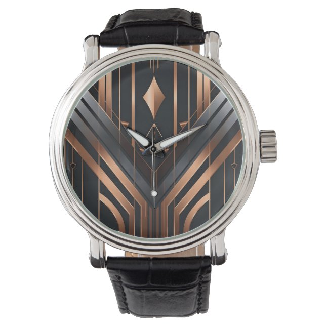 Art Deco Copper & Silver Geometric Design Horloge (Voorkant)