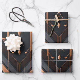 Art Deco Copper & Silver Geometric Design Inpakpapier Vel