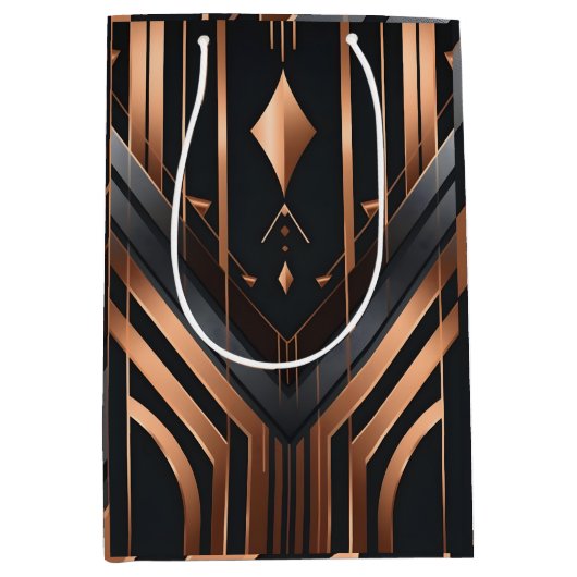 Art Deco Copper & Silver Geometric Design Medium Cadeauzakje (Voorkant)