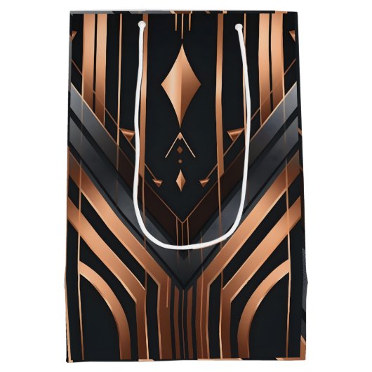 Art Deco Copper & Silver Geometric Design Medium Cadeauzakje (Achterkant)