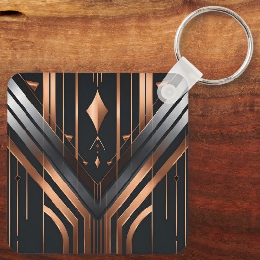 Art Deco Copper & Silver Geometric Design Sleutelhanger (Achterkant)